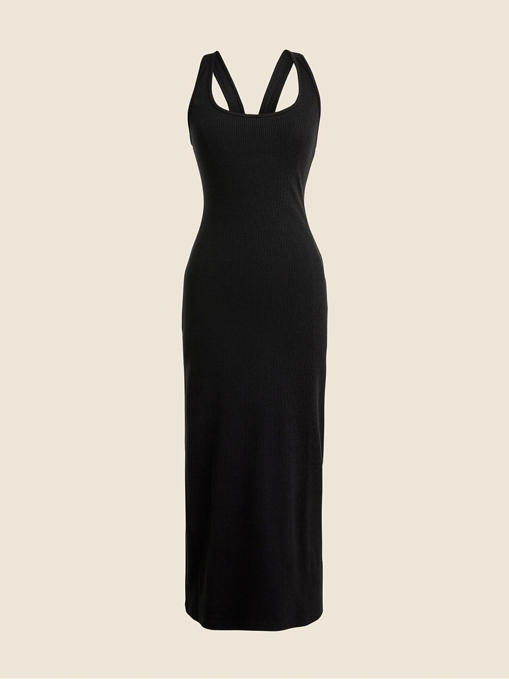 J. Crew Vintage Rib Cross Back Midi Dress Black Sleeveless Slit Tank XXL Plus
